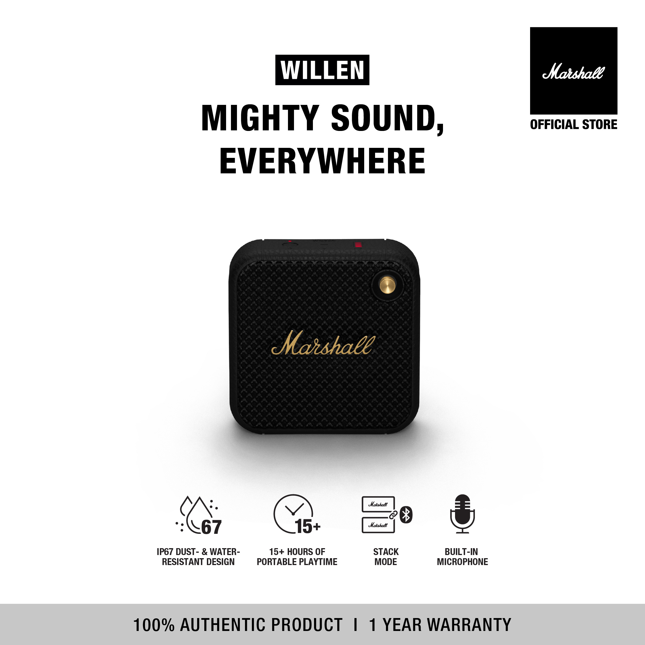 Loa marshall bluetooth willen portable - pin lên đến 15h - bảo hành chính hãng 1 đổi 1 trong 1 năm