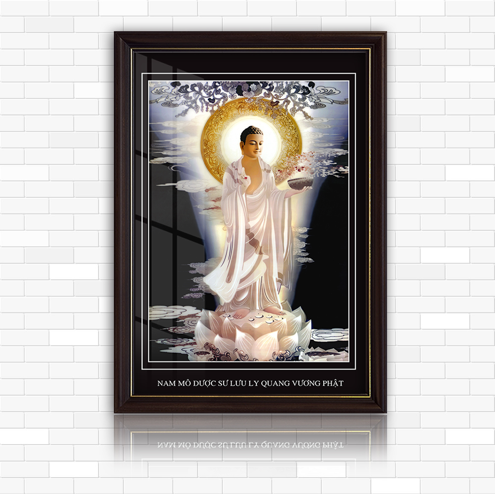 [HCM]Tranh điện Dược Sư Lưu Ly Phật kích thước 30 cm x 45 cm kính cường lực cao cấp