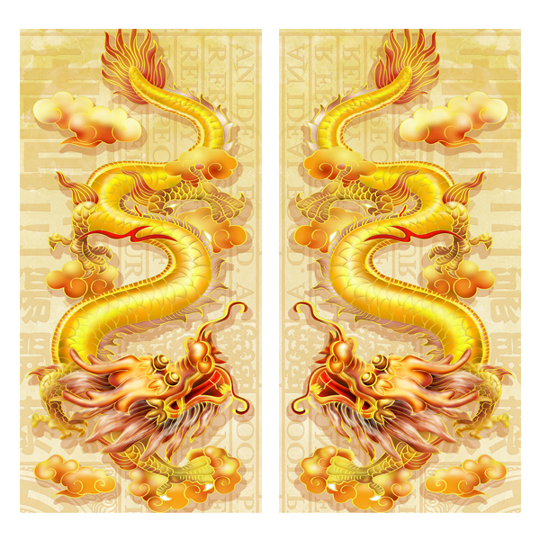 Bộ tranh dán tường Song Long trang trí bàn thờ phòng thờ loại cao cấp nhiều kích thước 10461