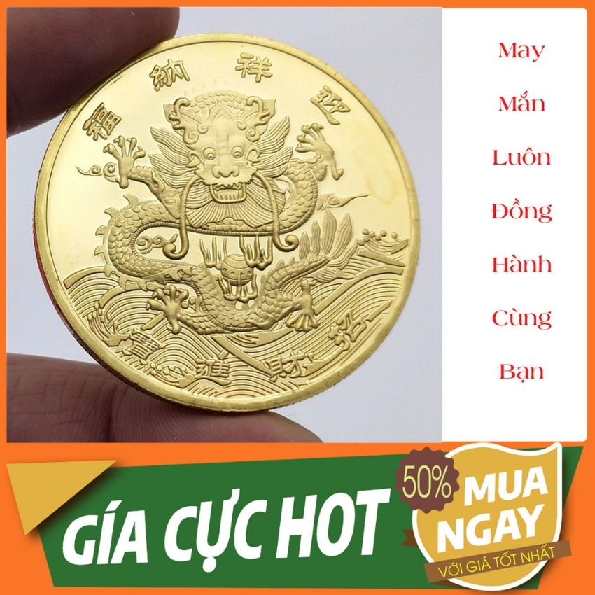 [ Mang May Mắn Tới ] - Đồng Xu Rồng Vàng - Vật Phẩm Chiêu Tài Lộc - Mang Lại May Mắn Về Tiền Bạc - Công Danh - Eco Fengshui
