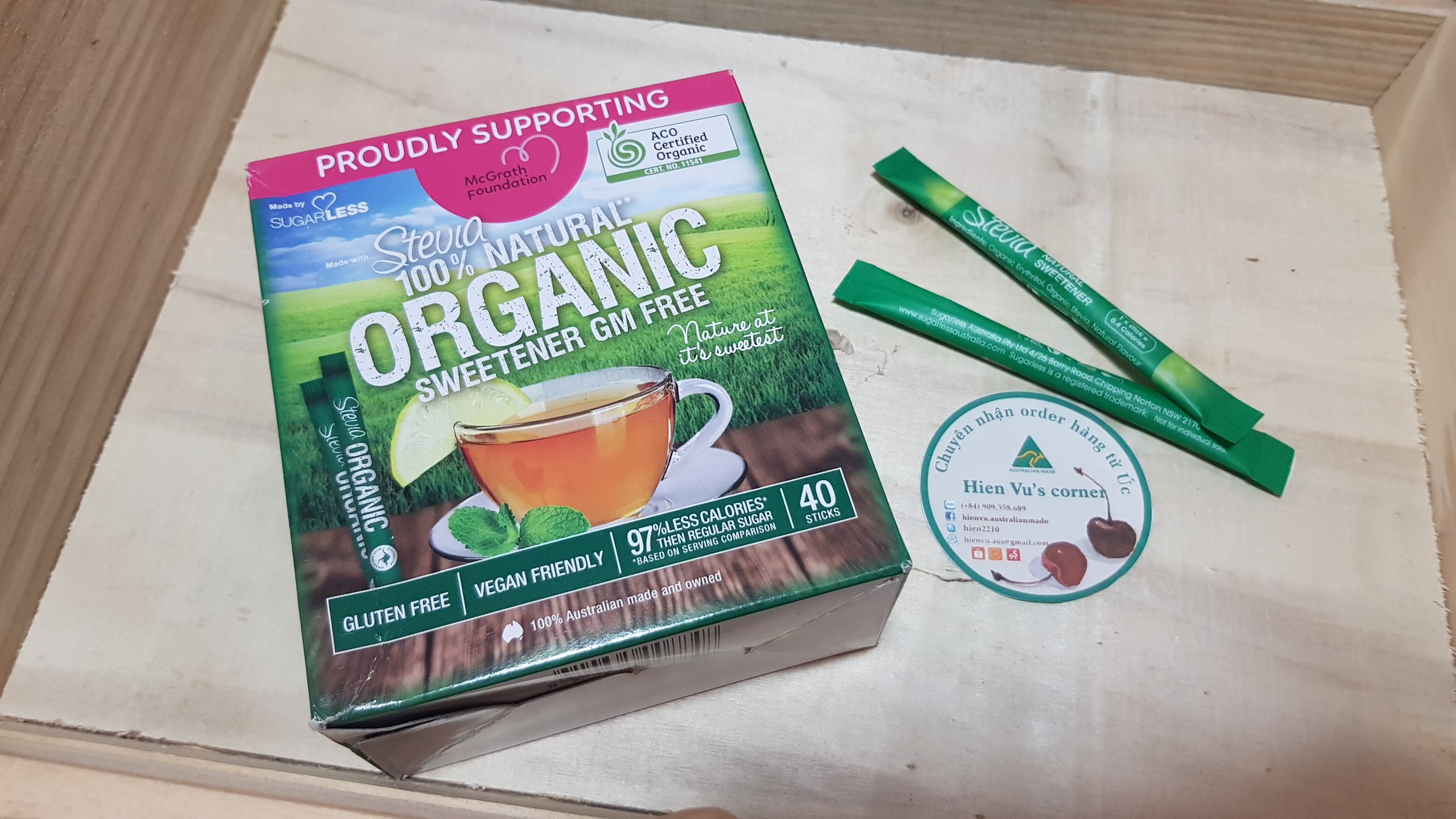 Sugarless organic Stevia - Hộp 40 Gói đường cỏ ngọt pha chế - ăn kiêng giảm cân/ tiểu đường