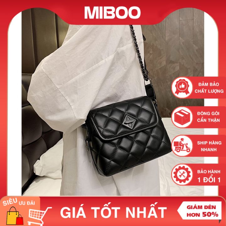 Túi xách nữ đeo chéo dây xích da đen sang trạng nhà Miboo hot trend 2021