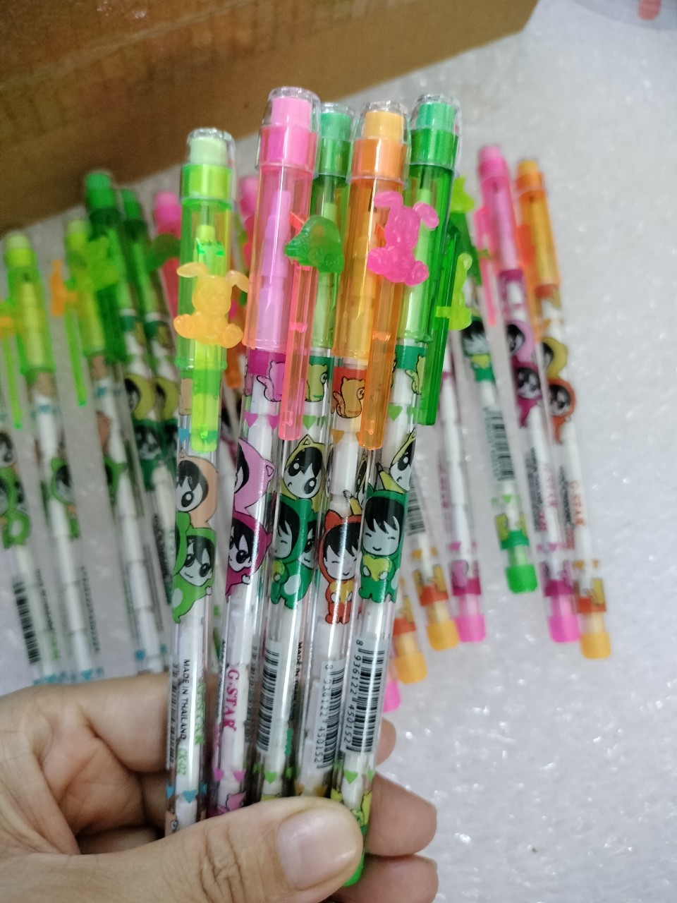Combo 5 cây chì khúc ck-02 đủ màu nắp bút hình thú đáng iu và có gôm