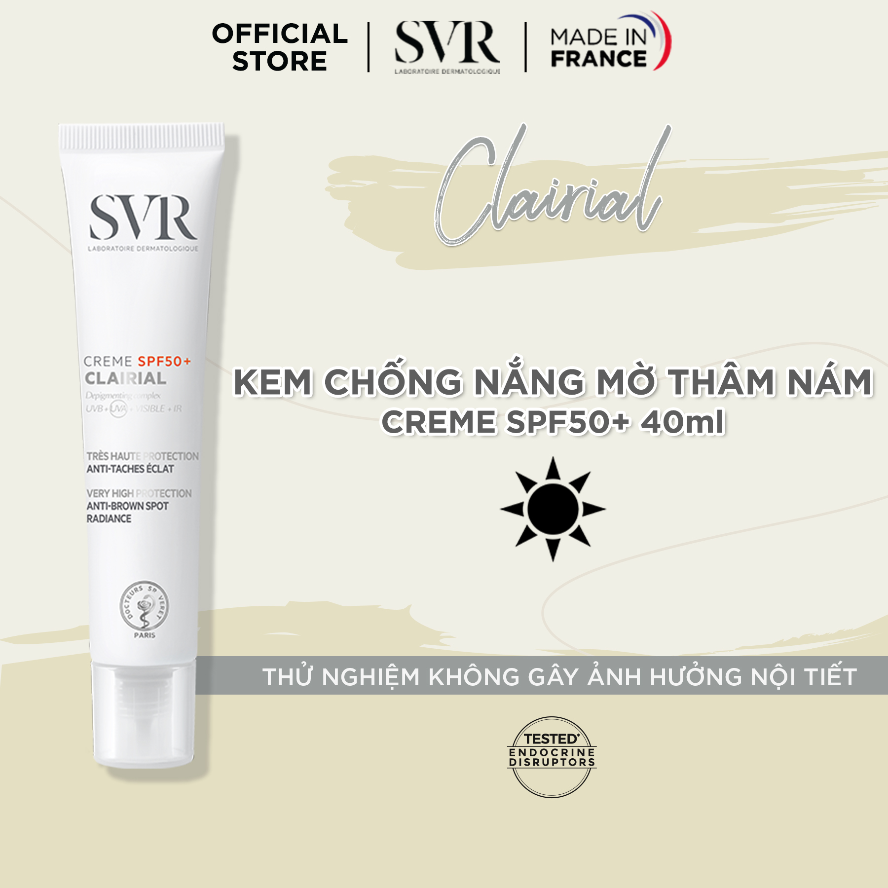 Kem chống nắng và làm mờ nám svr clairial creme spf50+ 40ml