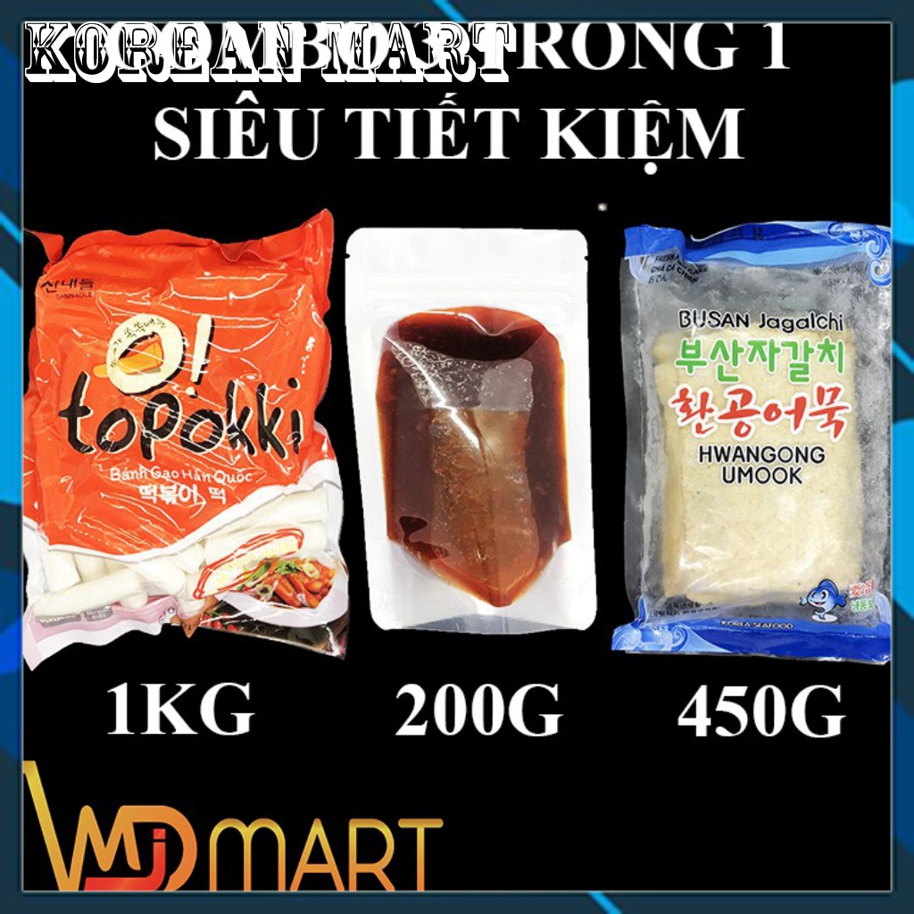 ( COMBO ) BÁNH GẠO TOPOKKI HÀN QUỐC 1KG KÈM SỐT TOKBOKKI 200G + 1 CHẢ CÁ LIÊN DOANH 450G
