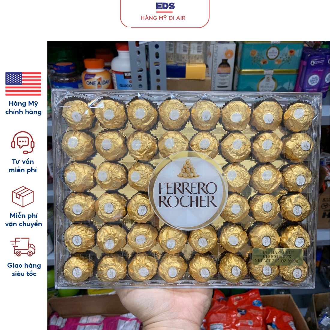 Chocolate nhân hạt dẻ Ferrero Rocher date 3 2024 - EDS Hàng Mỹ