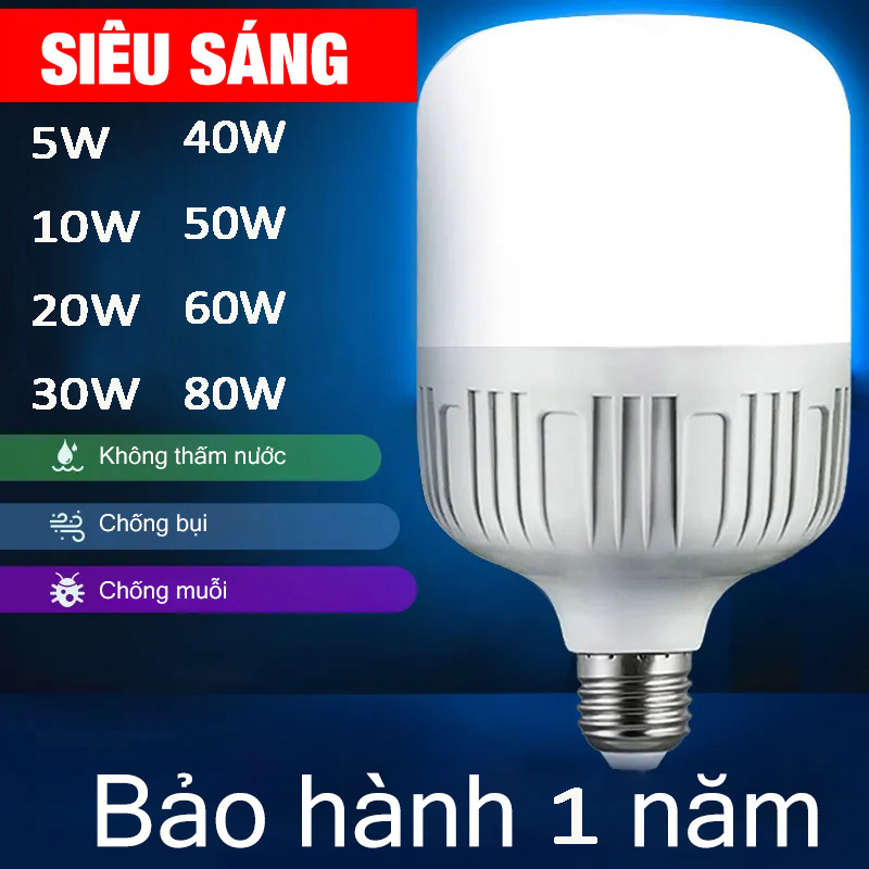 Bóng Đèn Led Trụ 5W 10W 20W 30W 40W 50W 60W 80W Bóng Đèn Chiếu Sáng Công Suất Cao Bảo hành 12 Tháng