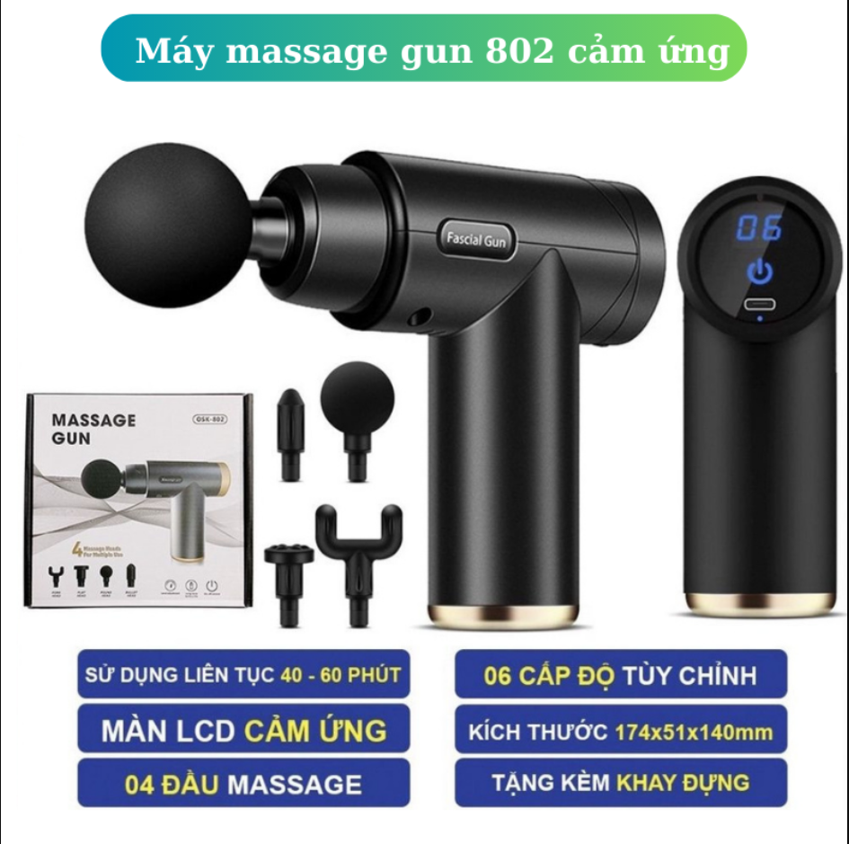 SÚNG MASSAGE CƠ GUN CẦM TAY MINI, HG-320, , OSK-802,Máy Massage Gun Osk 802 (4 Đầu, 6 Chế Độ Rung)máy massage cảm ứng màn LCD
