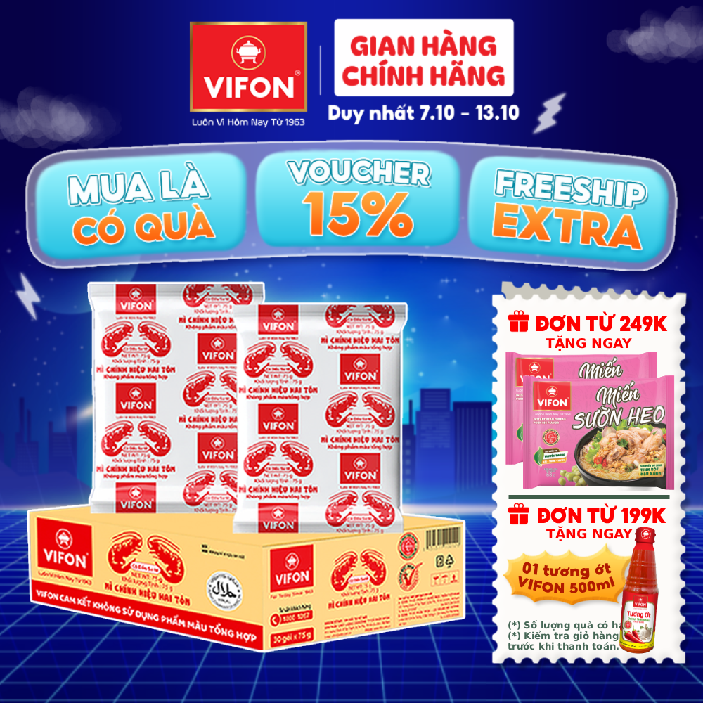 [VOUCHER 15%] Thùng 30 gói Mì Chính Hiệu Hai Tôm VIFON 75g / Gói