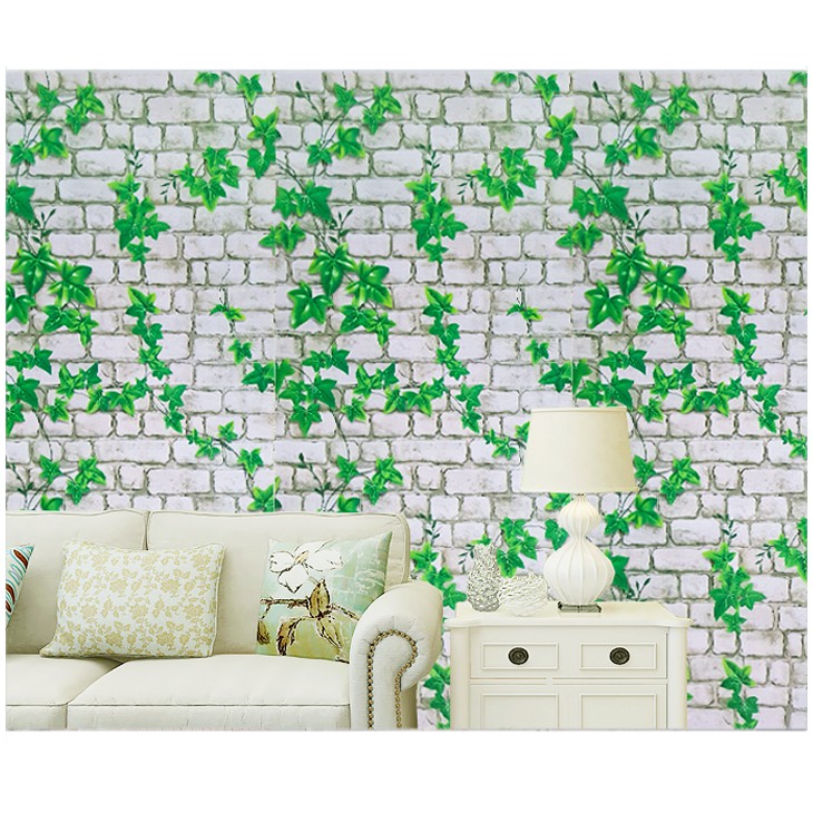 Giấy Dán Tường Giả Gạch Dây Leo Xanh Khổ Rộng 45cm Có Keo Sẵn Giá Rẻ Chất Lượng