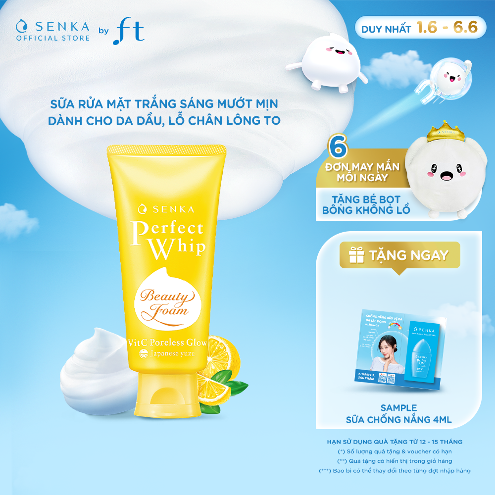 Sữa rửa mặt dưỡng sáng mờ thâm SENKA PERFECT WHIP VITC PORELESS GLOW 100G