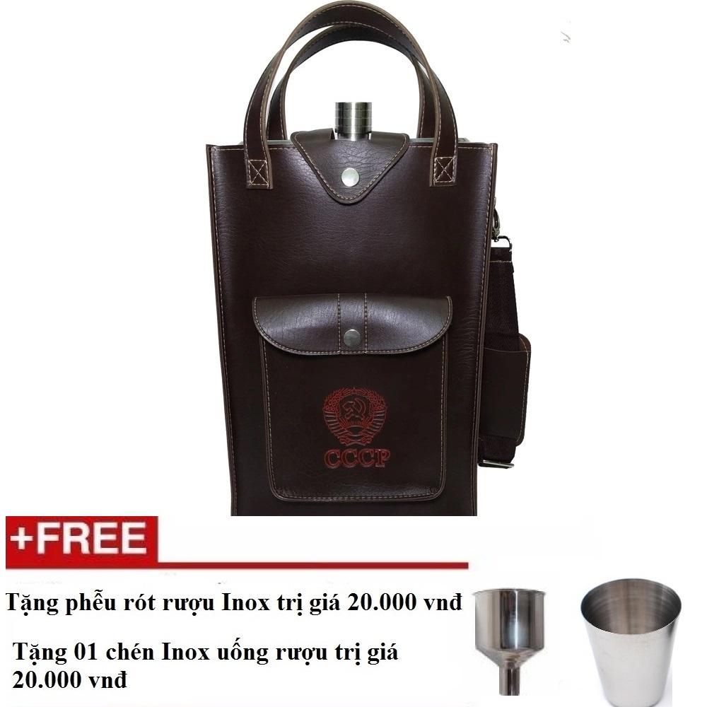 Bình đựng rượu inox CCCP và bao da 5 lít bao gồm cả túi đựng bình tặng phễu + chén shopaha247