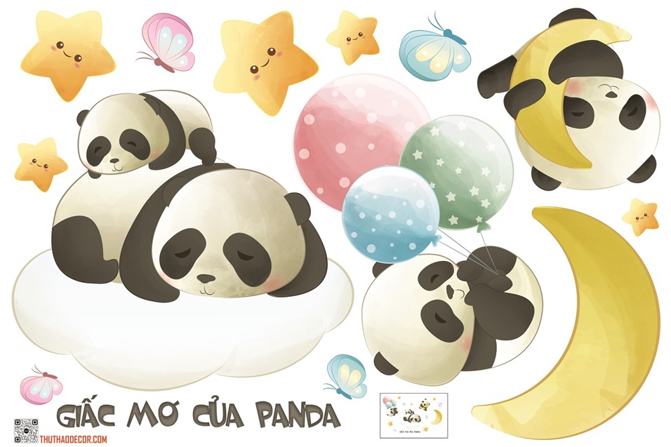 Decal dán tường trẻ em giấc mơ gấu trúc