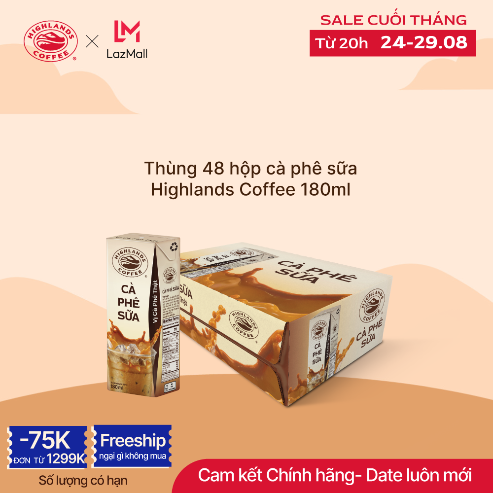 Thùng 48 hộp Cà phê Sữa Highlands Coffee Tetra pack (180ml /hộp)