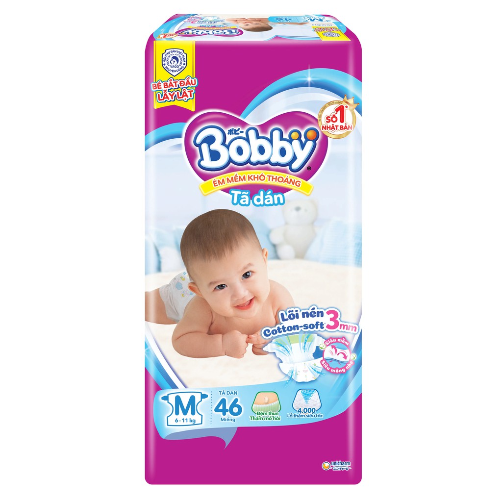 Tã dán bobby mẫu mới s54/m46/l40 chính hãng
