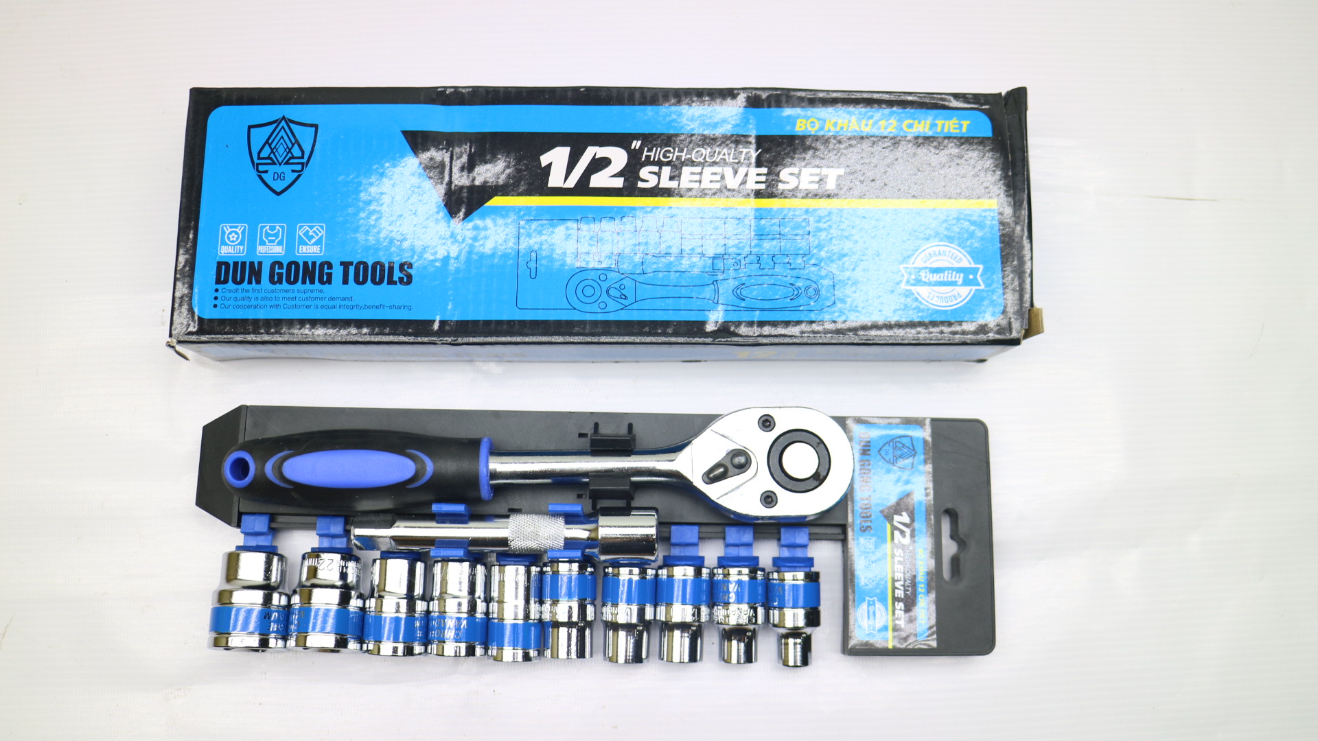 Bộ tuýp khẩu xanh 12 chi tiết ½” cần tự động cán bọc kèm nỗi khẩu