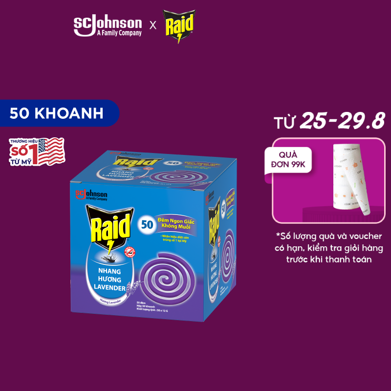 RAID Nhang diệt muỗi Hương Lavender - 50 khoanh