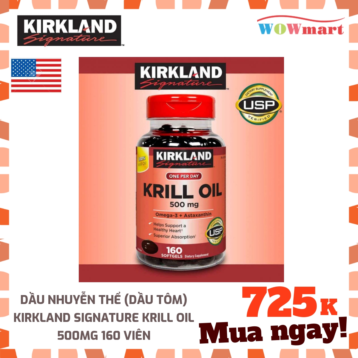 Dầu nhuyễn thể kirkland signature krill oil 500mg 160 viên - mỹ