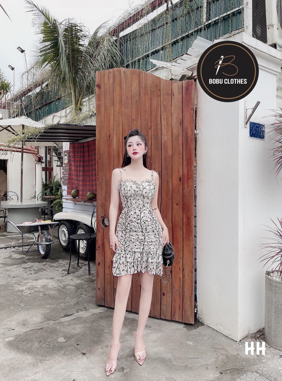 Đầm 2 dây hoa nhí-Bobu Clothes - váy 2 dây có đệm ngực - dưới đuôi cá siêu bánh bèo - chất voan loại 1 siêu đẹp đủ sz sml