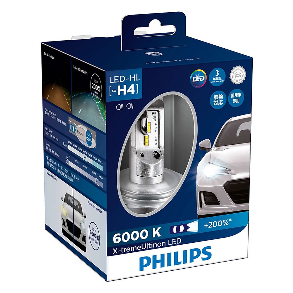 Bóng đèn ô tô philips bóng đèn xe hơi philips led h4 6000k +200% tăng sáng 200% philips h4 12953bwx2