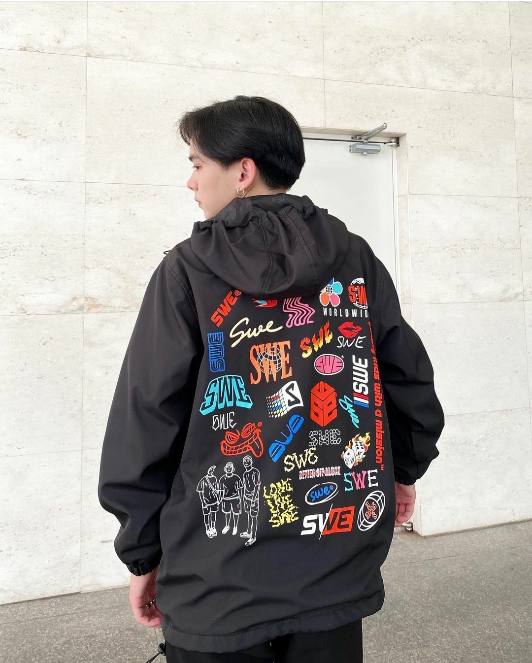 Áo khoác dù swe logos nam nữ unisex form rộng vải dù mero 2 lớp cao cấp