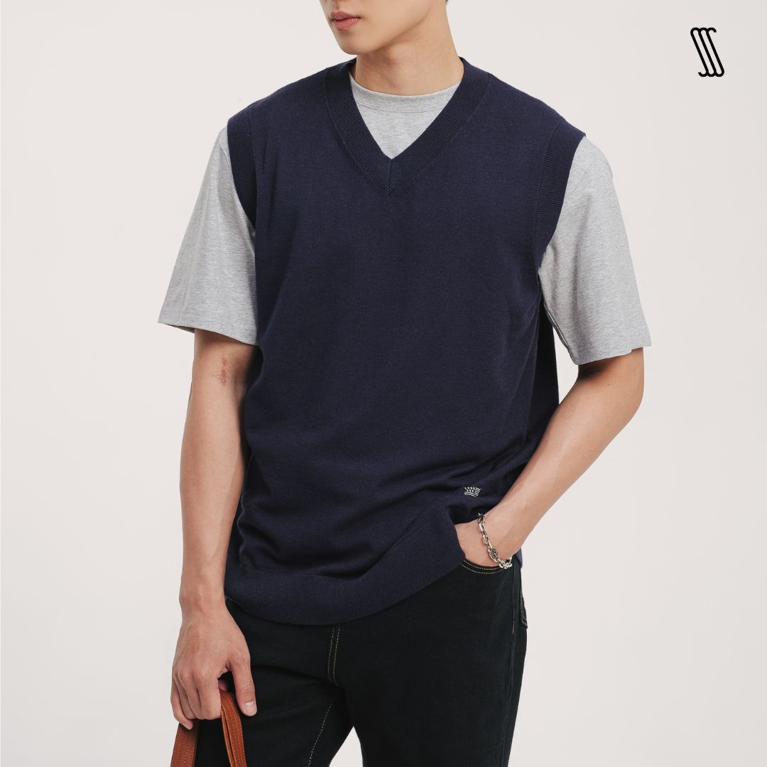 Áo len cọc tay nam nữ ssstutter knitted v-neck sweater cổ chữ v, chất liệu len mềm mại
