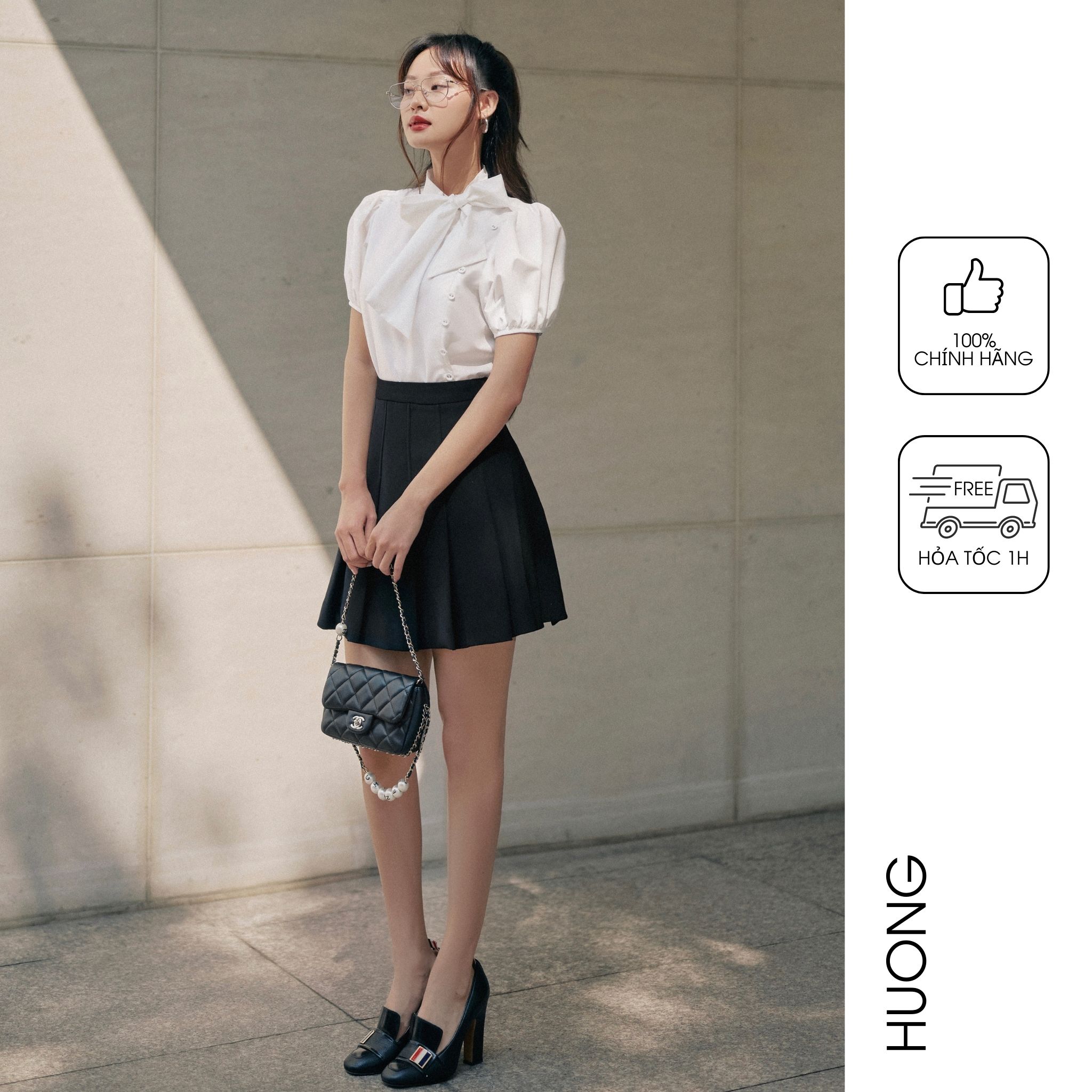 Huong boutique áo sơ mi nữ lụa cotton xếp li ngực bssm17