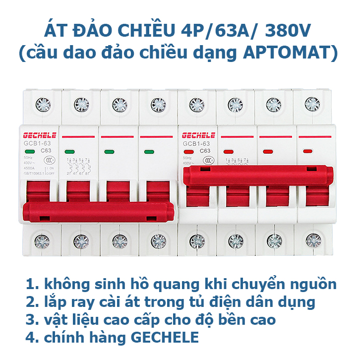 Át đảo chiều 63P 4P 380V (cầu dao đảo chiều dạng APTOMAT) chính hang GECHELE