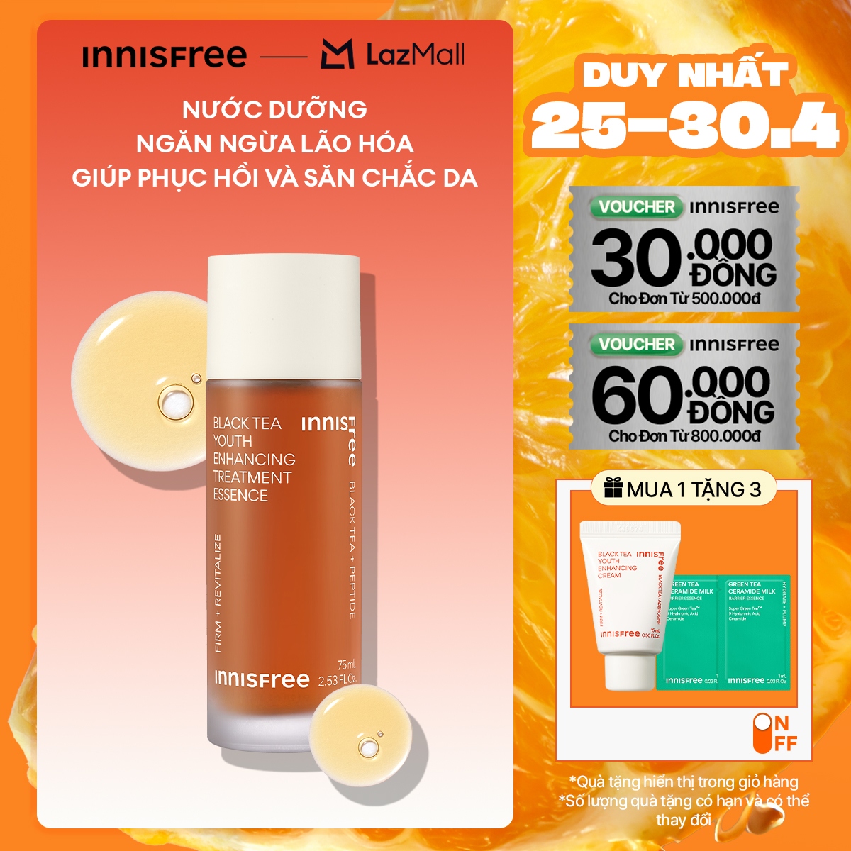 Nước dưỡng ngăn ngừa lão hóa từ trà đen INNISFREE Black tea Youth Enhancing Treatment Essence 75 mL