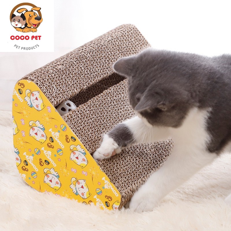 Bàn Cào Móng Cho Mèo Hình Tam Giác Có Bóng Chuông Vui Nhộn Tặng Kèm Catnip