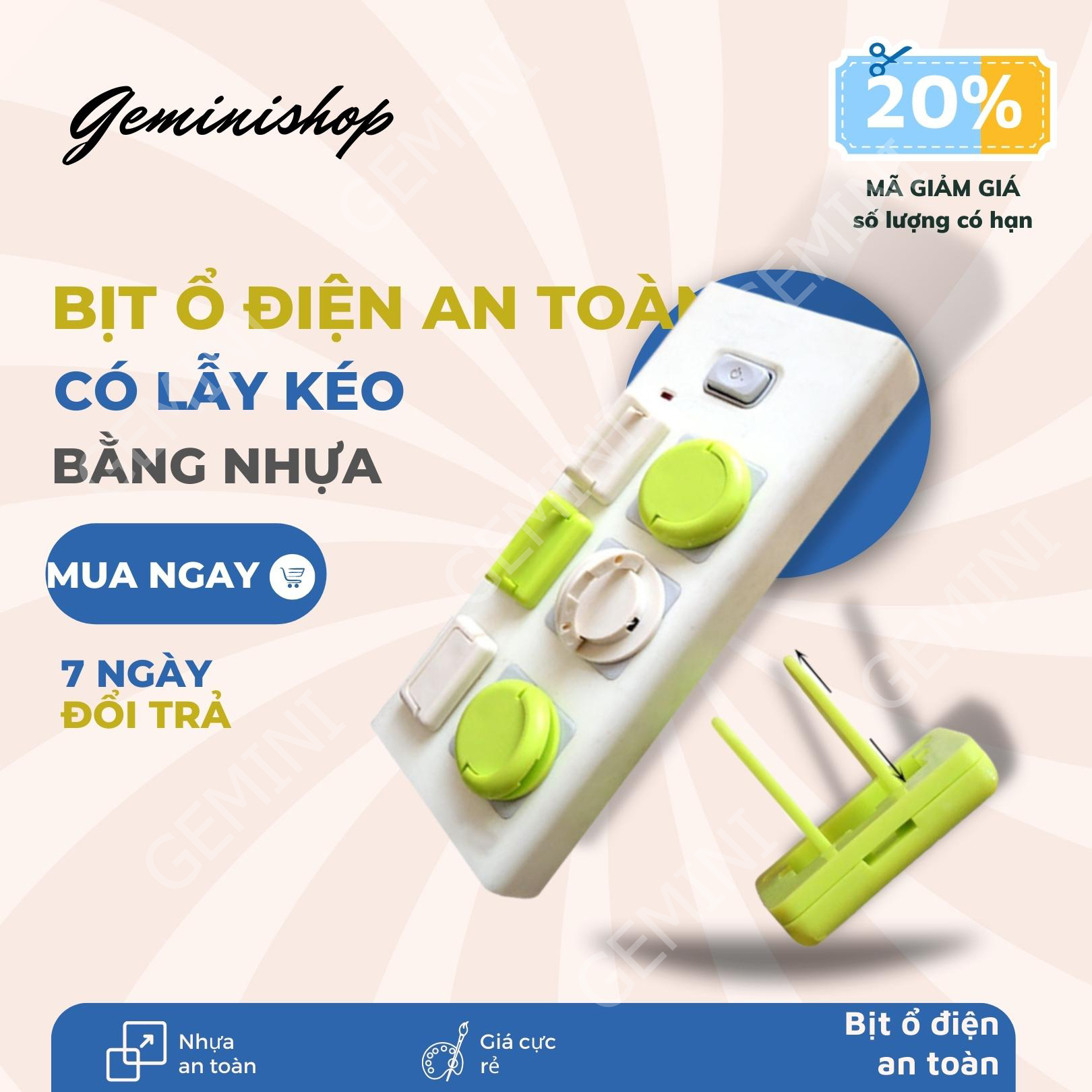 Combo 5 Bịt ổ điện 2 chân cao cấp chống giật nhỏ gọn chắc chắn bảo vệ an toàn cho bé A23