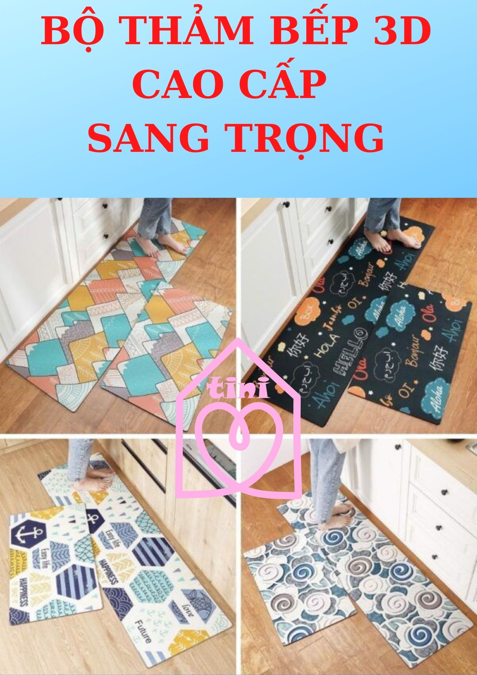 HOT][HCM] Bộ 2 Thảm trải 3D phong cách Hàn Quốc sang trọng, thảm bếp 3D màu đẹp cực lạ, set 2 thảm bếp 3D chống trơn trượt,thảm nhà bếp in họa tiết 3D cao cấp,thảm đẹp chống bẩn trang trí gian bếp ấn tượng new TINI SHOP HCM
