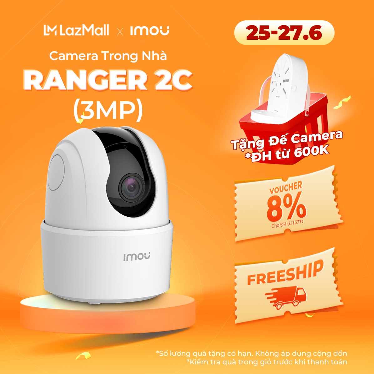 [Tặng đế ĐH 600K]Camera Wifi trong nhà Imou Ranger 2C (3MP) I Đàm thoại 2 chiều I Xoay toàn cảnh 360 I Bảo hành 2 năm I TA22CP