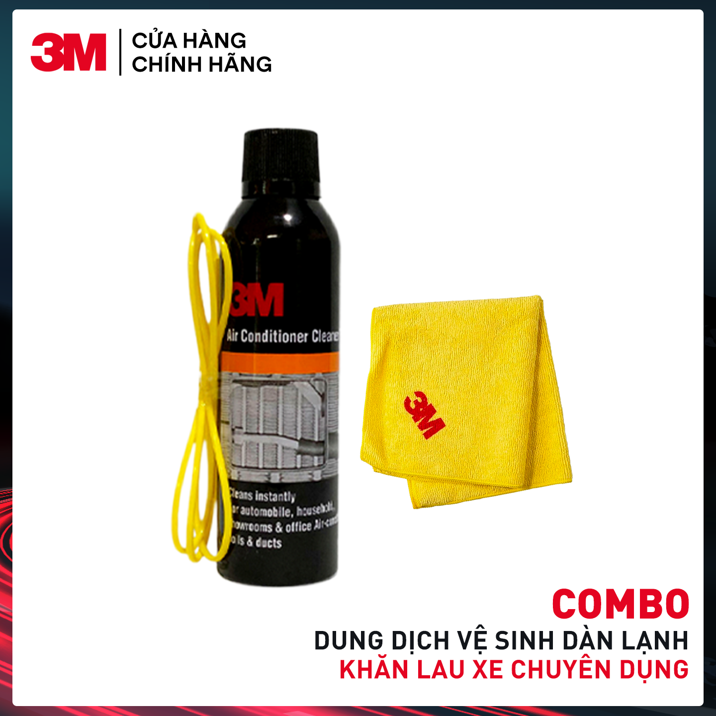 Combo dung dịch vệ sinh dàn lạnh ô tô 3m air conditioner cleaner 250ml và khăn lau xe chuyên dụng 3m