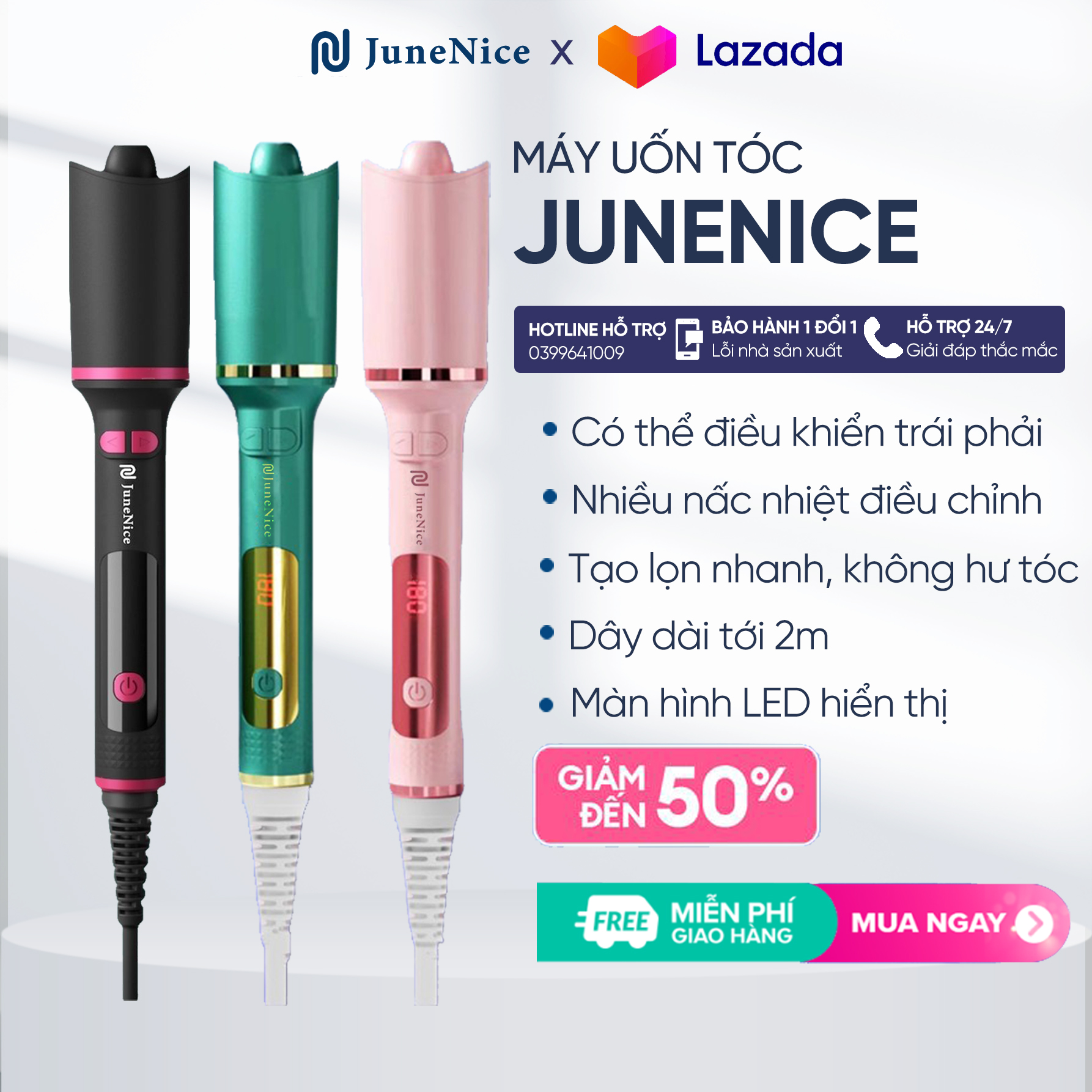 Máy uốn tóc june nice bản nâng cấp đèn led hiển thị nhiệt độ báo nhiệt độ đang chạy, giảm hư tổn tóc thiết kế tinh tế