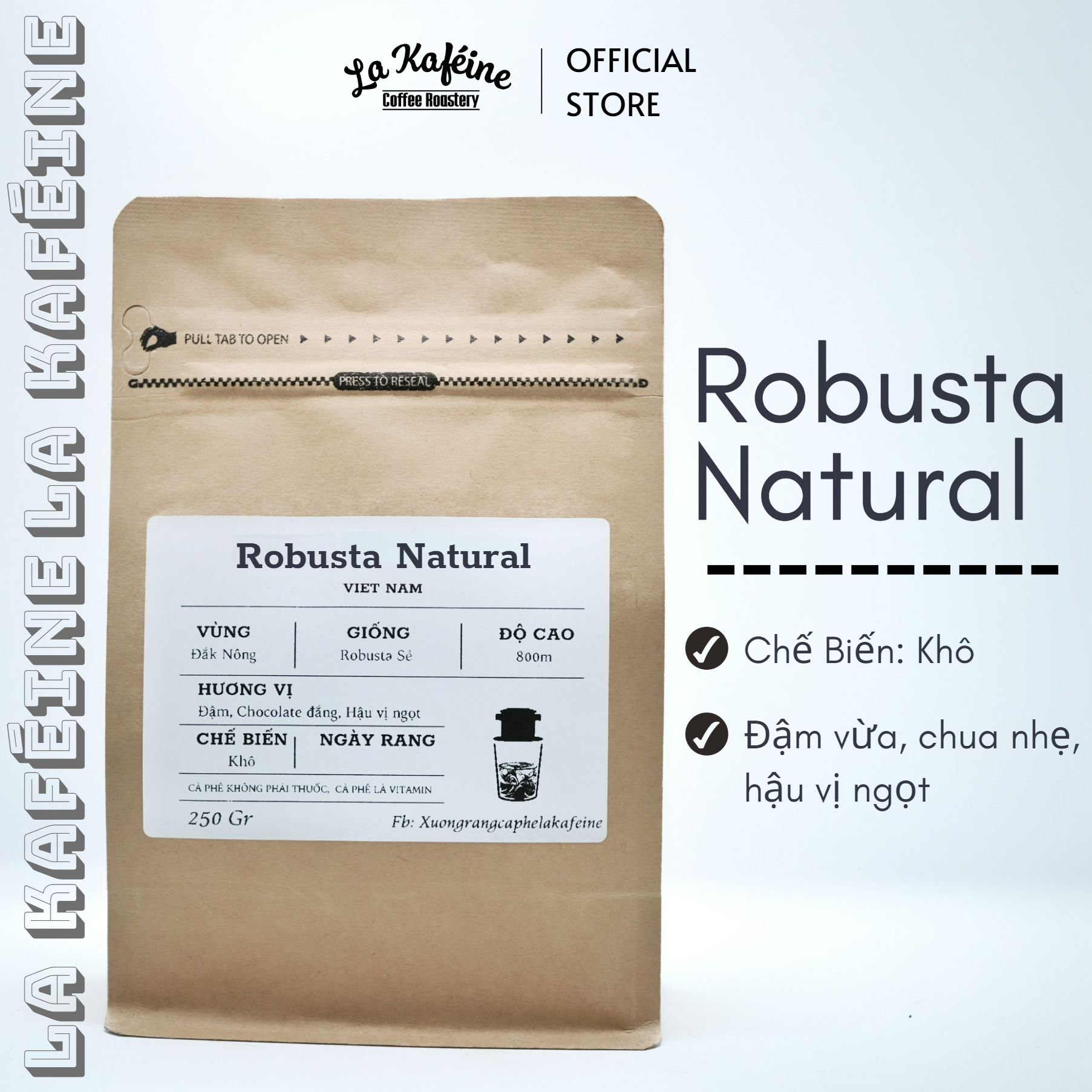 250gr - cà phê robusta natural 100% rang mộc vị nguyên bản