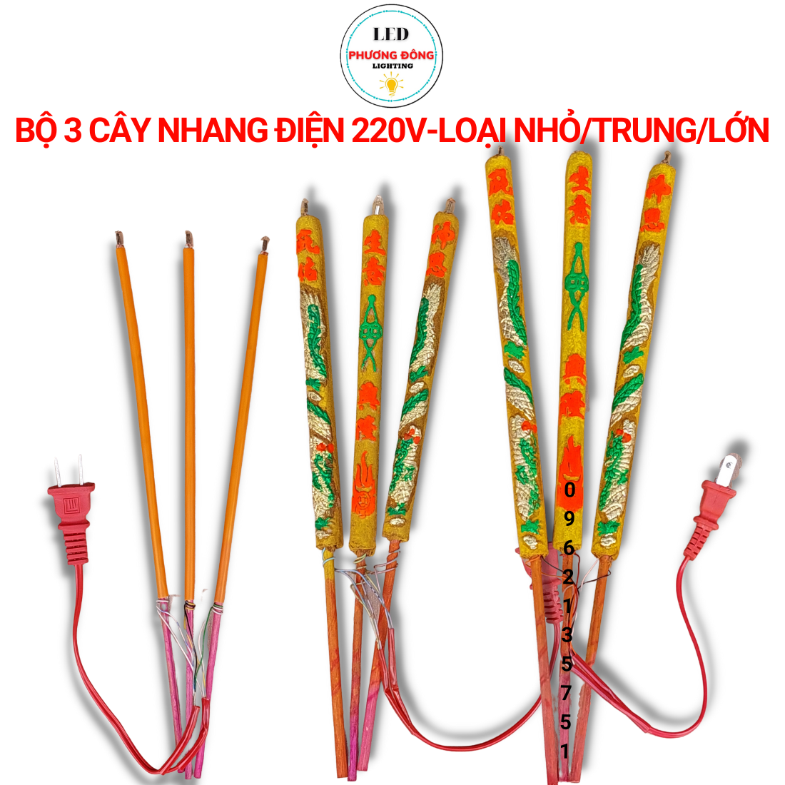 Bộ 3 cây nhang điện nhỏ - trung - lớn 220v
