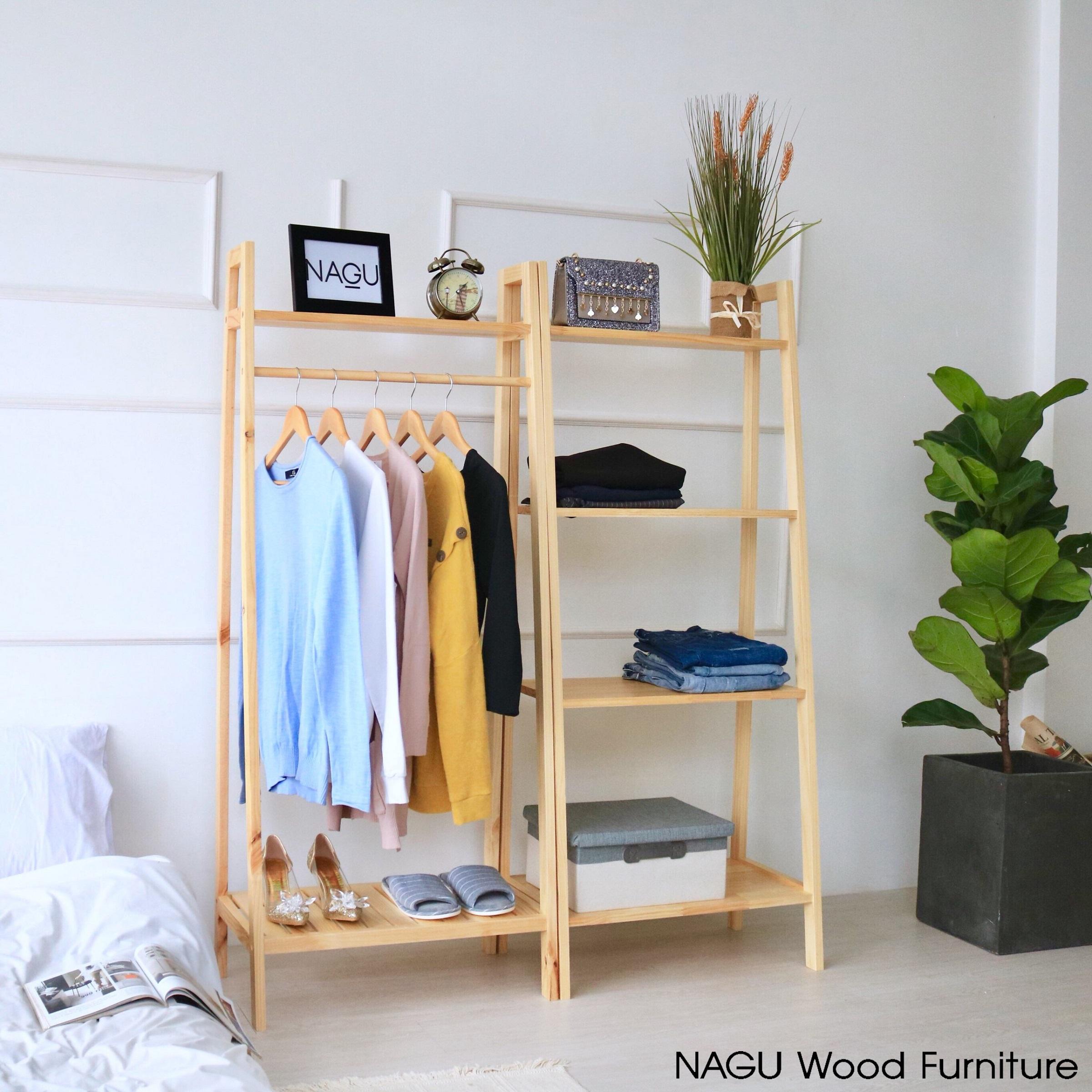Nagu combo kệ gỗ treo đồ hình thang