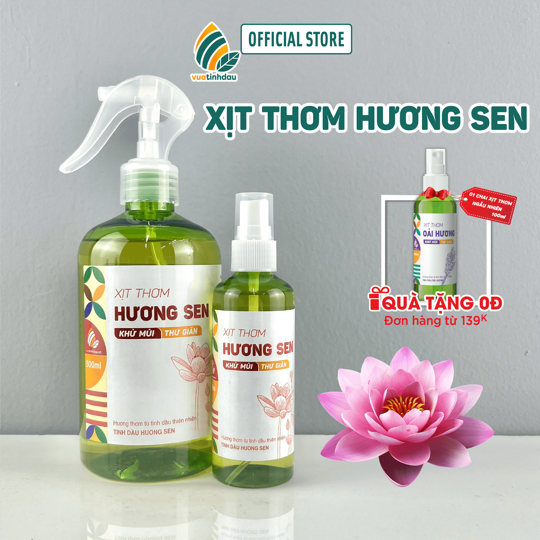 Chai xịt thơm phòng tinh dầu hoa sen 100ml/500ml vuatinhdau tinh dầu hương sen xịt thơm quần áo gối nệm