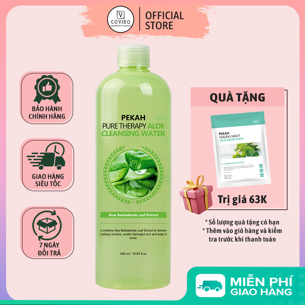 Nước tẩy trang lô hội dưỡng ẩm da khô PEKAH PURE THERAPY CLEANSING WATER 500ml