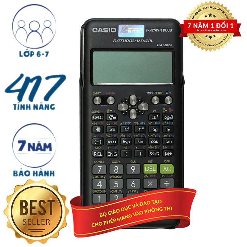 CASIO VIỆT NAM Flash Sale DEAL CỰC SỐC Máy tính Casio FX-570VN Plus New Chính Hãng , tiếng việt, dành cho học sinh cấp 3, cấp 2, được mang vào phòng thi .Máy tính Học Sinh Casio Cầm Tay .Máy Tính Fx-570VN Plus (453 Phép Tính) BẢO HÀNH LỖI 1 ĐỔI 1