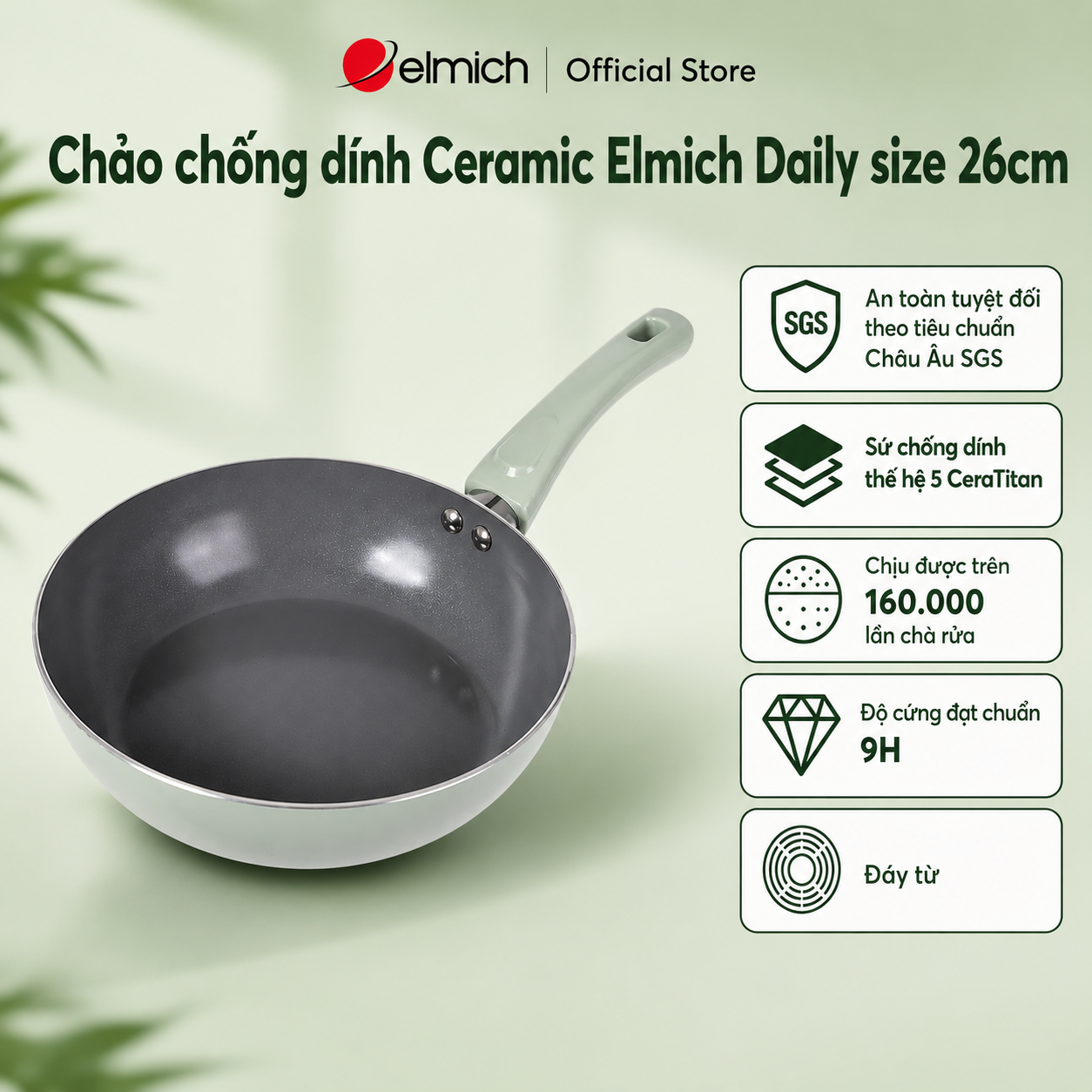 (Chỉ 25-29.07)Chảo chống dính Ceramic Elmich Daily size 26cm