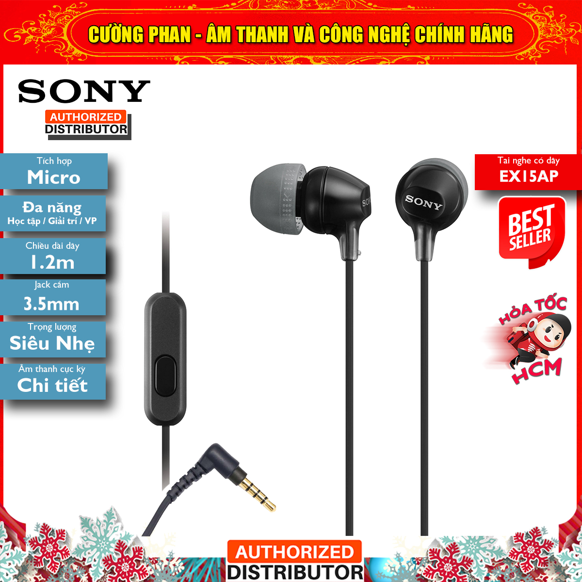 Tai nghe nhét tai có mic sony ex15ap - hàng chính hãng sony việt nam