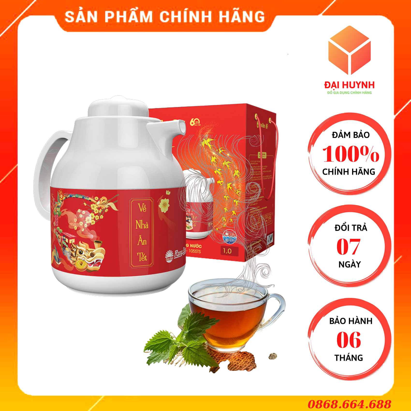 Bình trà 1000ml có giỏ lọc cao cấp, chính hãng rạng đông rd 1055 ts