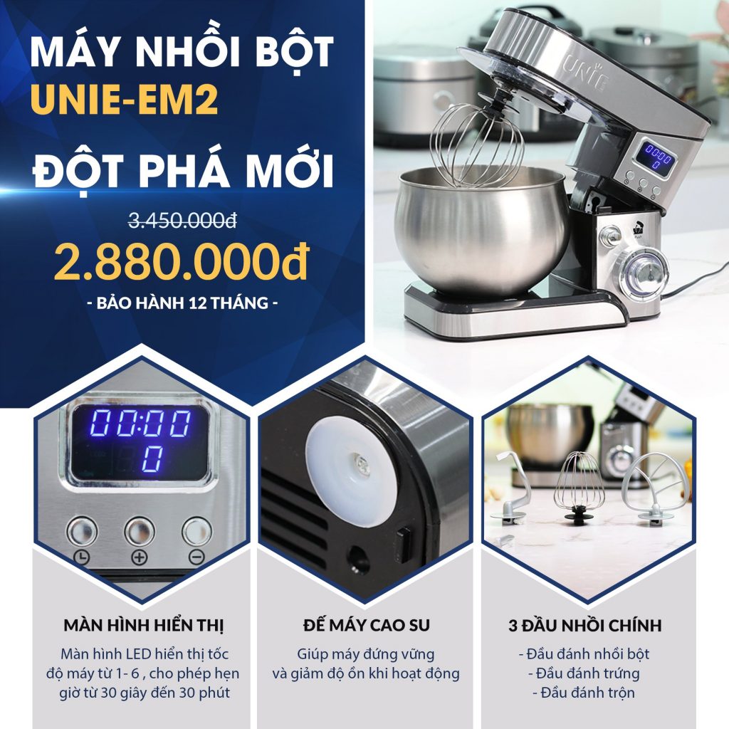 Máy nhồi bột, đánh trứng UNIE EM2 đa năng (Bản nâng cấp)