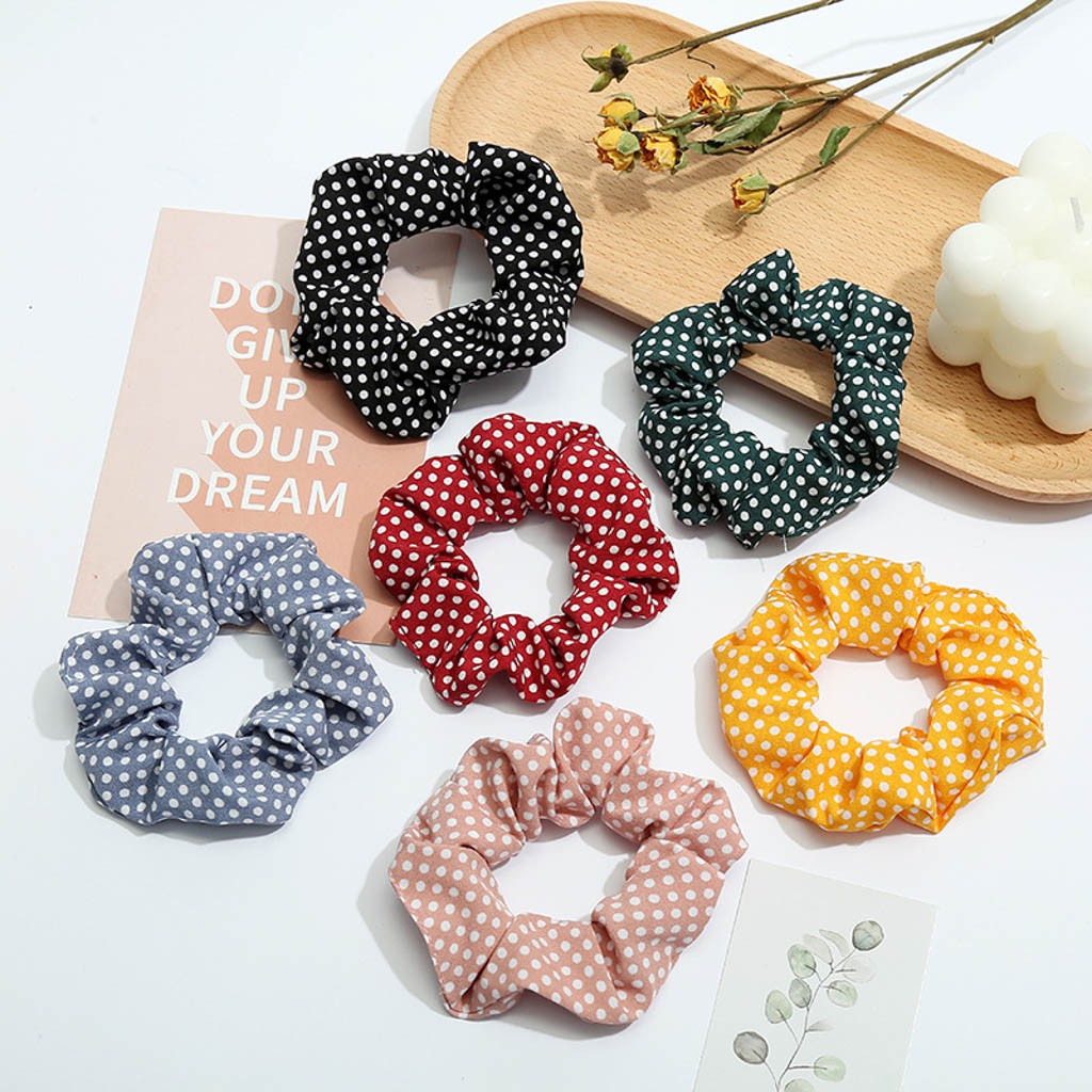 Dây buộc tóc scrunchies chấm bi buta sc2