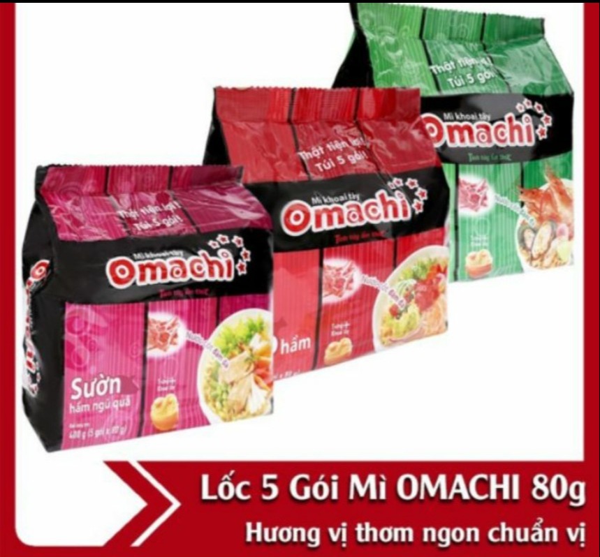 BỊCH 5 GÓI MÌ OMACHI CÁC VỊ BÒ, TÔM, SƯỜN GÓI 80G