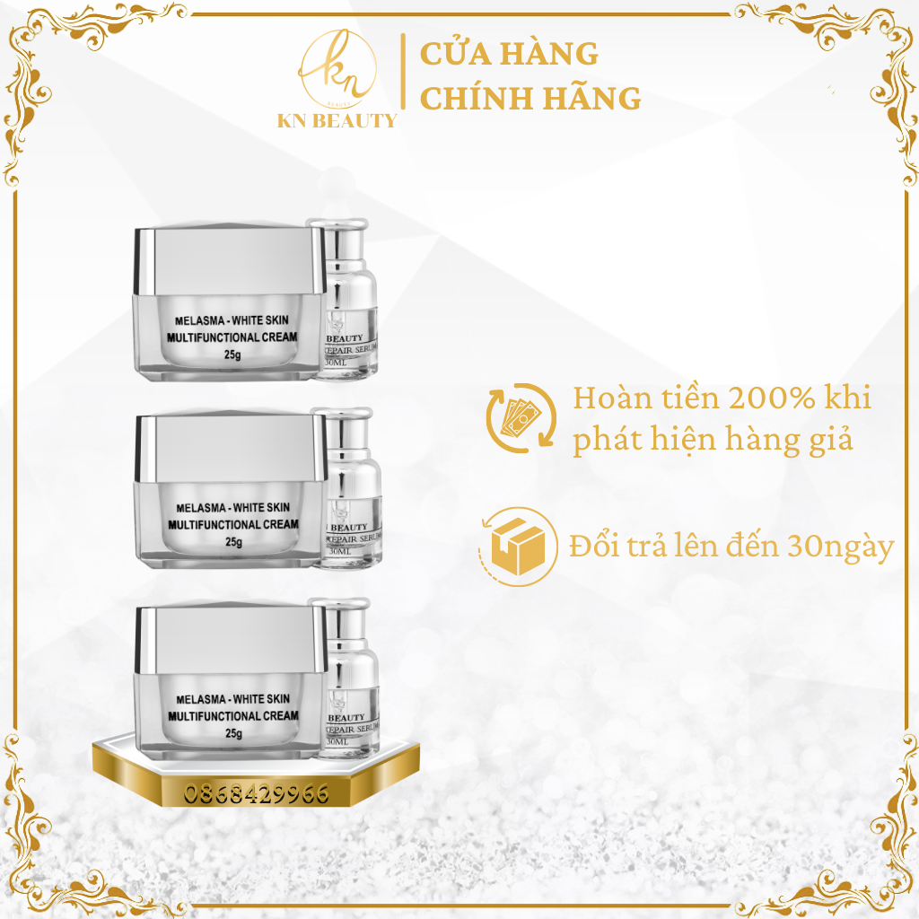Combo 3 bộ 2 sản phẩm trắng da ngừa nám kn beauty: kem dưỡng 25g + serum 30ml