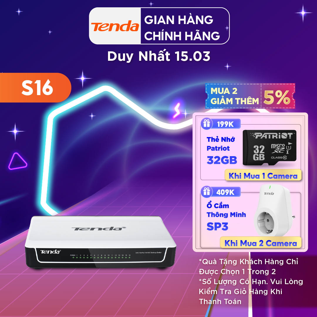 Tenda Bộ chia mạng Switch S16 16 cổng Ethernet - Hãng phân phối chính thức