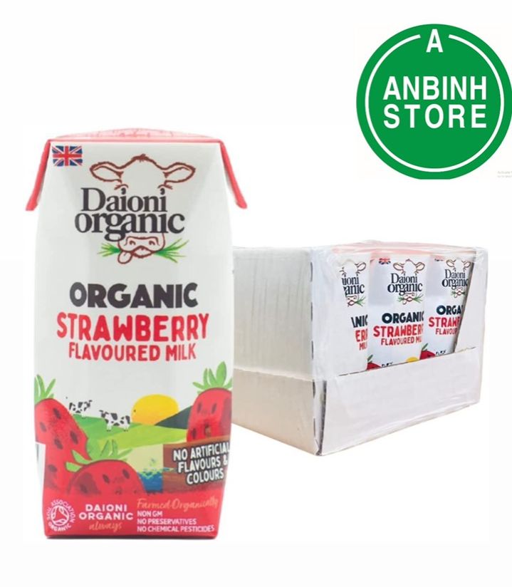 Date 02/2025 Sữa hữu cơ Daioni vị dâu 200ml x 24 hộp